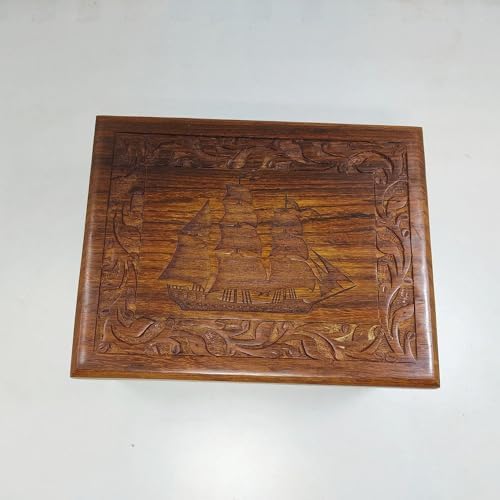 Traditional Wooden Urn with Beautiful Boat Engraved Design