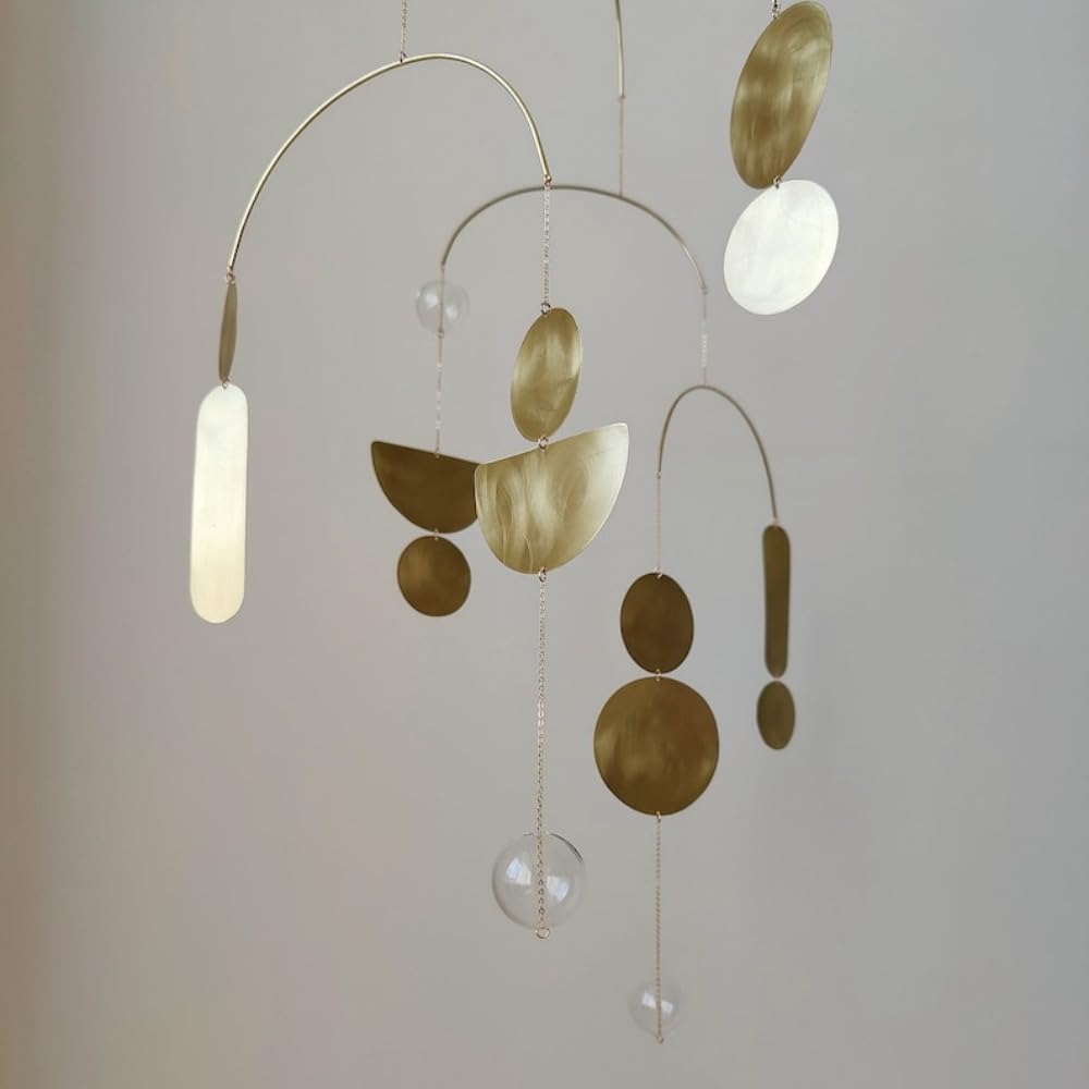 Vintage Brass Wall Mobiles Blue Mid-Century Modern Style