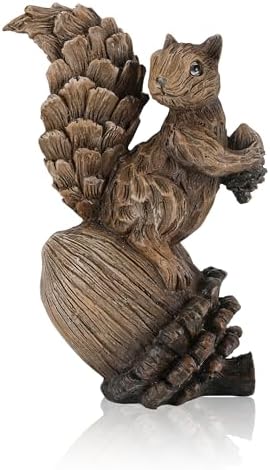 Handcrafted Resin Squirrel Figurine on Pinecone - 8 Inch Decor