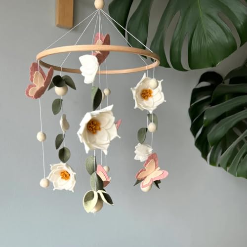 Whimsical Butterfly Mobile 74 Inch Green Floral Hanging Decor