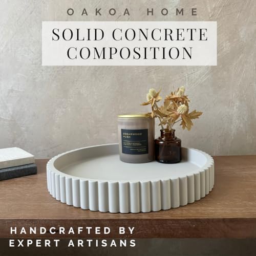 OAKOA Concrete Round Decorative Tray for Coffee Table