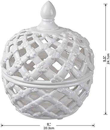 Ceramic Lidded Jar with Lattice Design 95 Inches High