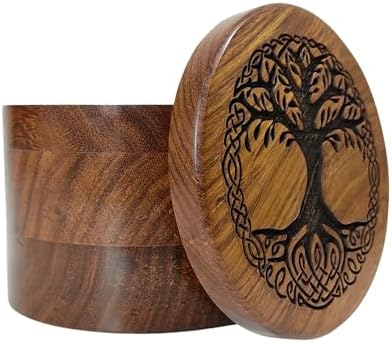 Handcrafted Wooden Urn with Tree of Life Engraving 1
