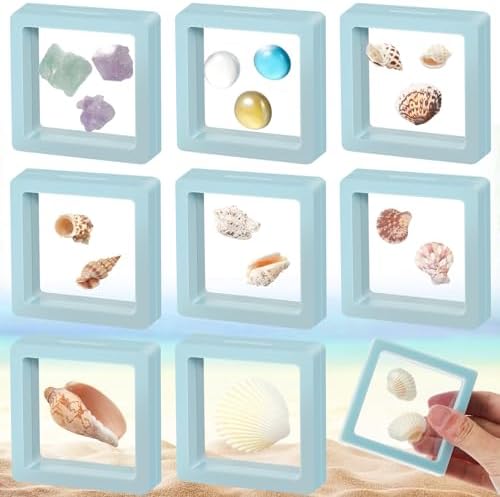 Juexica 9 Pcs Seashell Holder Set Light Blue Display Cases