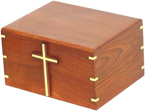 Solid Wood Cremation Urn with Brass Cross