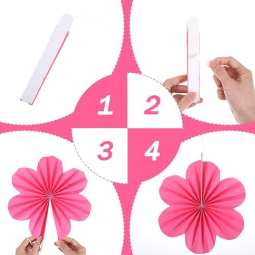 9 Pcs Pink Paper Fans for Party Decor and Wall Hanging