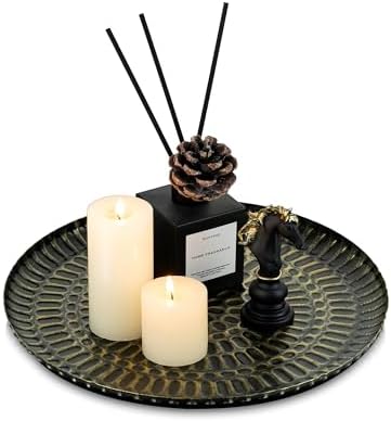 Romadedi Round Candle Tray - 118 Inch Vintage Metal Decor with Distressed Finish