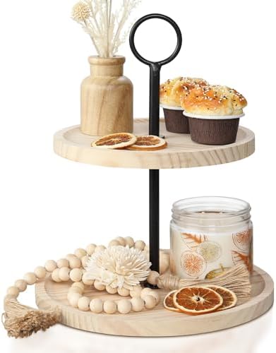 KIBAGA Decorative Wooden Tiered Tray Stand