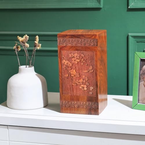 Cherry Blossoms Wooden Cremation Urn for Adult 10 Inch