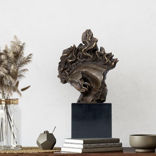 Bronze Horse Head Sculpture with Marble Base