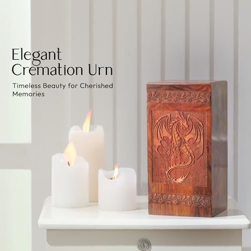 Dragon Wood Urn for Human Ashes - 1125 Inch Cremation Urn