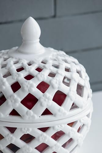 Ceramic Lidded Jar with Lattice Design 95 Inches High