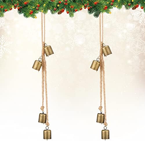 2 Piece Rustic Vintage Gold Brass Bells Christmas Decor Wall Hanging
