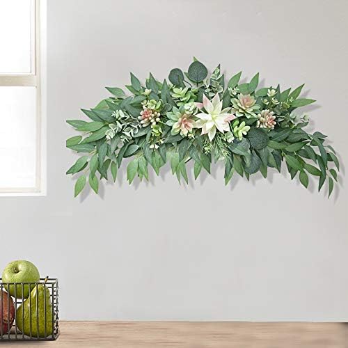 28 Inch Artificial Succulent Swag Decor with Eucalyptus Leaves for Farmhouse Table Centerpieces and Wall Decor