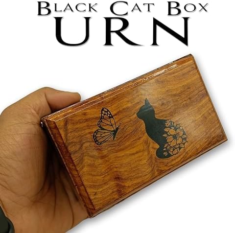 Rosewood Pet Urn with Black Cat in Heaven Design