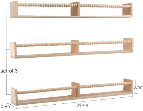 Birola Floating Book Shelves Set of 3 for Kids Room Natural