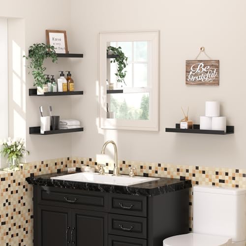 Upsimples Floating Shelves Set of 6 Black Wall Mounted Wood Shelves for Decor