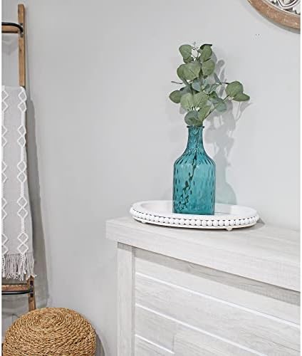 AuldHome Wood Beaded Tray White Decorative Oval