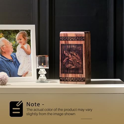 Turtle Wooden Cremation Urn for Human Ashes - 10 Inch Large