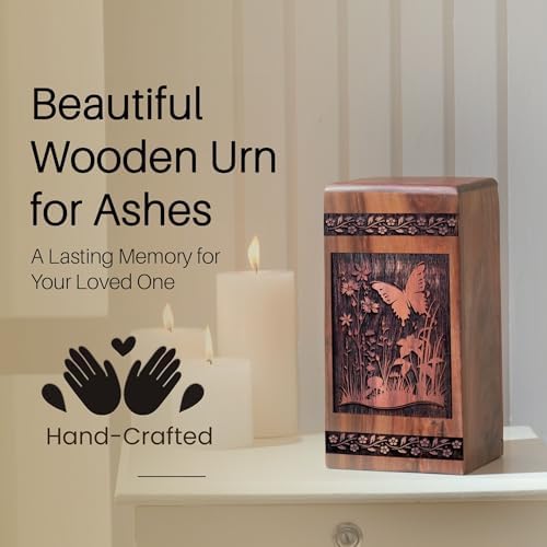 Butterfly Wooden Urn for Adult Ashes - 10 Inch