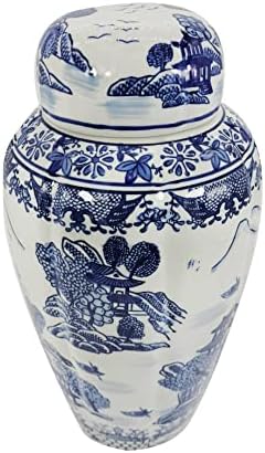 Galt International 16 Inch Blue and White Ceramic Ginger Jar