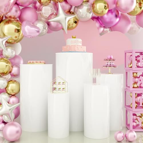 GALAGLAM Cylinder Stands 5Pcs White Party Display Decor