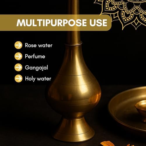 Vedic Charya Brass Sprinkler Bottle - 11 Inch Pooja Use