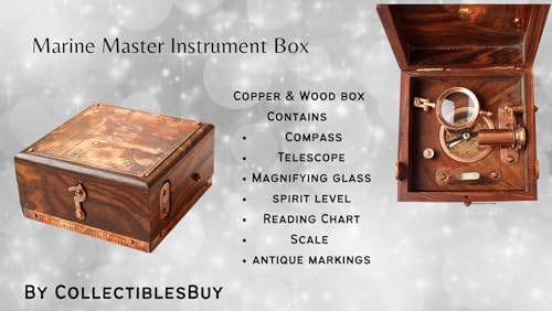 Antique Marine Master Box with Telescope Compass Alidade Scale Chart
