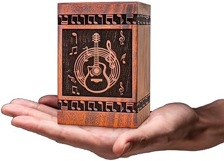 Wooden Guitar Ash Urn - Cremation Keepsake Box Teak Material Elegant Design