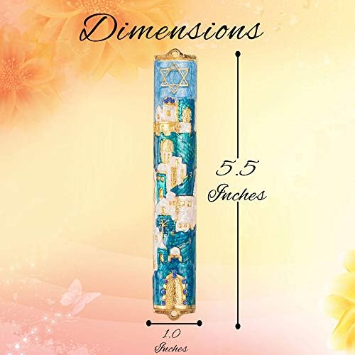 Matashi Jerusalem Cityscape Mezuzah with Gold Accents and Star of David Crystals
