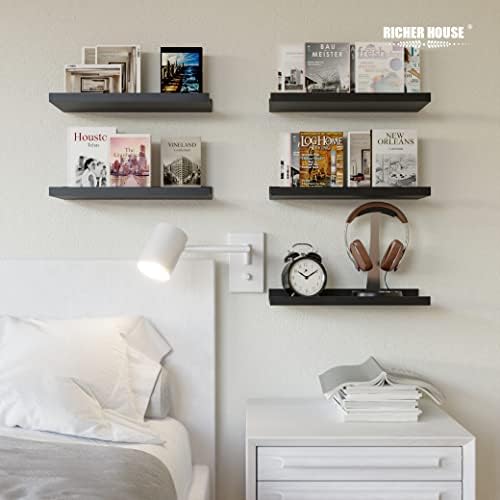 RICHER HOUSE 5 Piece Floating Wall Shelves Black