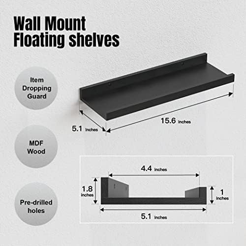 RICHER HOUSE 5 Piece Floating Wall Shelves Black