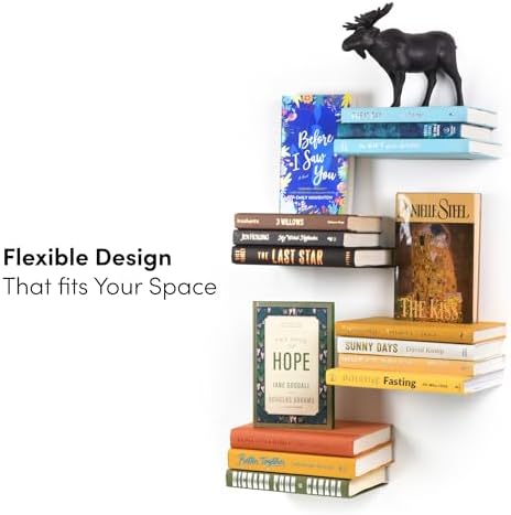 Floating Invisible Bookshelf Wall Mounted Set of 4 - Aluminum - Convert Books into Shelves