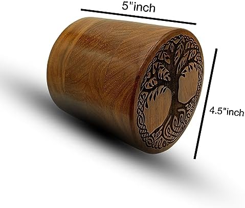 Handcrafted Wooden Urn with Tree of Life Engraving 1