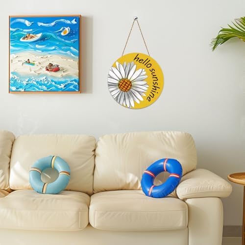 Summer Decor Daisy Front Door Wreath Hello Sunshine Wooden Sign Hanger