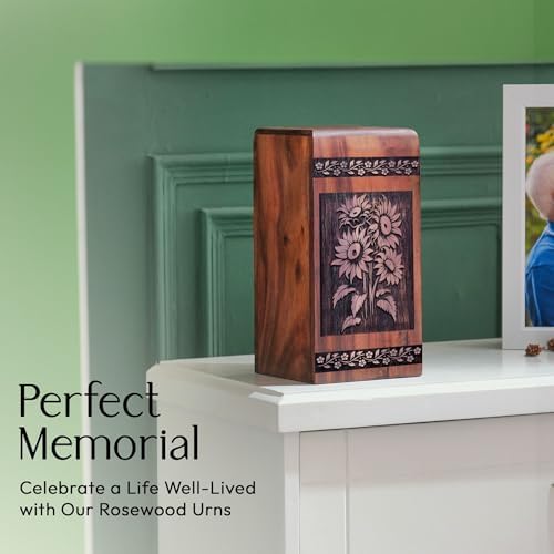 Wooden Sunflower Decorative Urns for Ashes - 5 Inch Keepsake Urns for Mom Dad