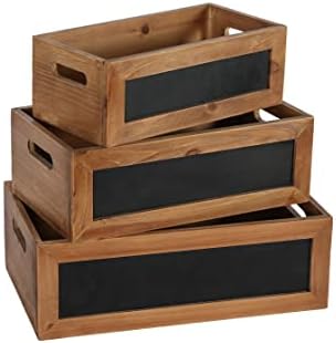 Set of 3 Rustic Wood Storage Crates with Chalkboard Handles