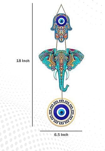 Decorative Wooden Elephant Hamsa Wall Hanging Set of 2