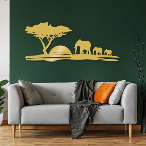 Cadeali Sunset Elephant Metal Wall Art Black 30x13