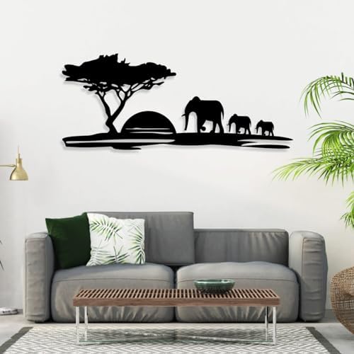 Cadeali Sunset Elephant Metal Wall Art Black 30x13