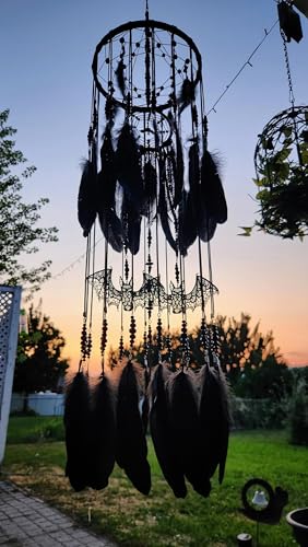 Gothic Black Dreamcatcher Mobile with Crystals and Bats