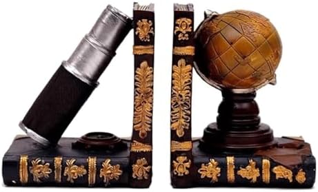 Unique Vintage Globe Telescope Bookend for Shelves