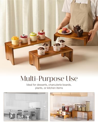 Tidita Acacia Wood Risers Display Stand Set of 3