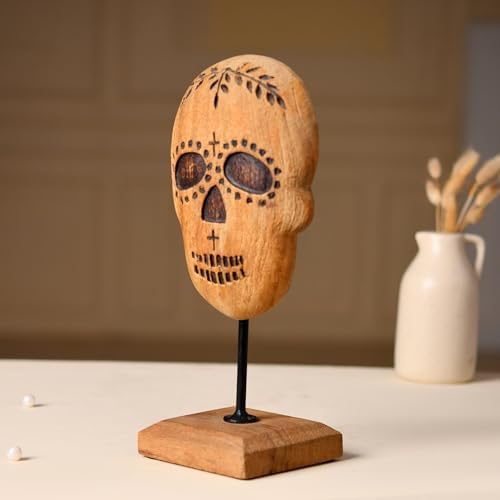 Handcrafted Wooden Skull Decor - 13 Inch Gothic Art Sculpture