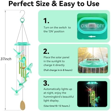 Hummingbird Solar Wind Chimes for Garden 37 Long
