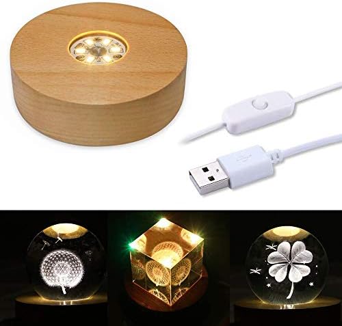 4 LED Wood Display Base for Crystals and Glass Art