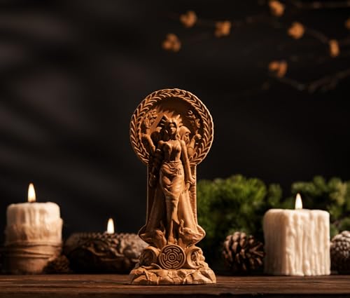 Wooden Hecate Statue - Triple Goddess Decor Sculpture