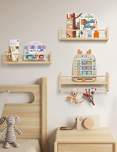 Maxpeuvon Set of 3 Floating Wall Bookshelves Natural Wood