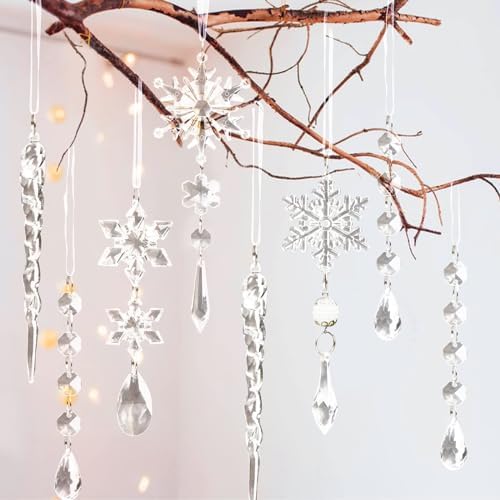 18pcs Crystal Christmas Tree Decorations with Snowflakes and Icicles