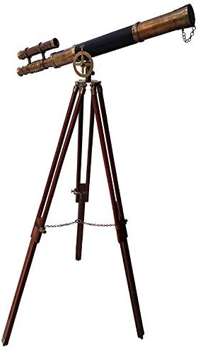Maritime Brass Antique Double Barrel Telescope with Wooden Tripod